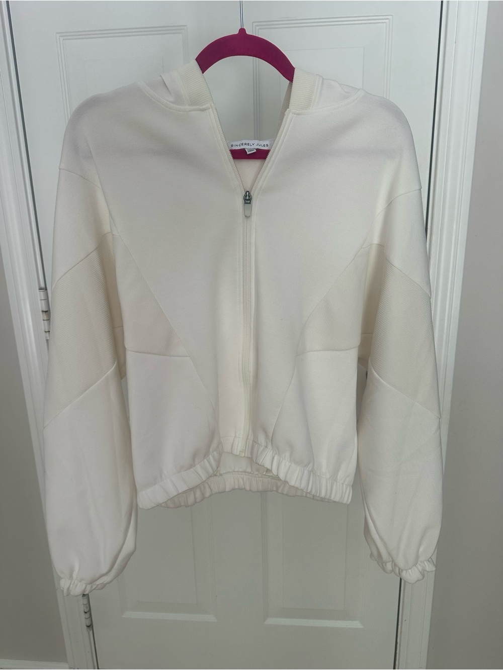 Sincerely Jules Cream Zip-Front Hooded Jacket